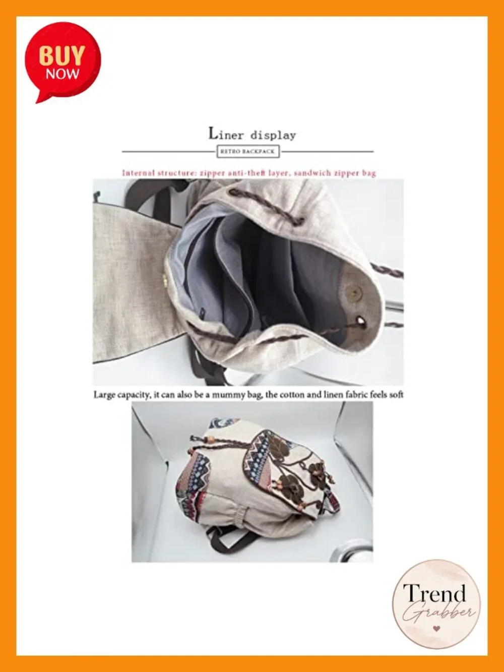 Vintage Boho Drawstring Anti-theft Convertible Backpack Purse Women Canvas